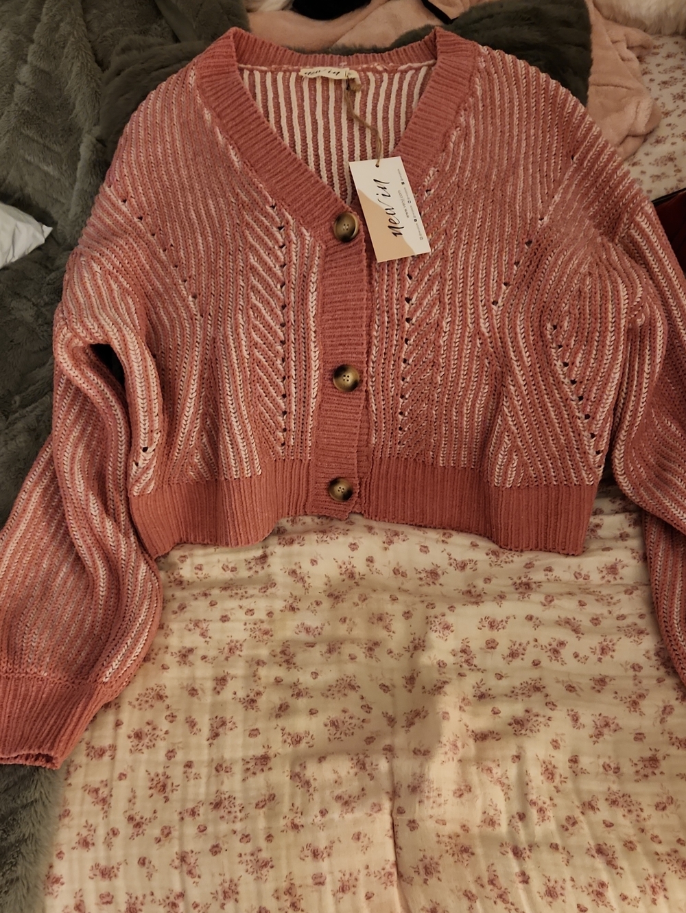 a new day Dusty Rose V-Neck Button Crop Cardigan
